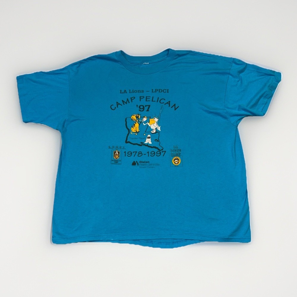 Vintage T Shirt 90' Summer Camp Blue Pelican Louisiana - No Tag See Pics
